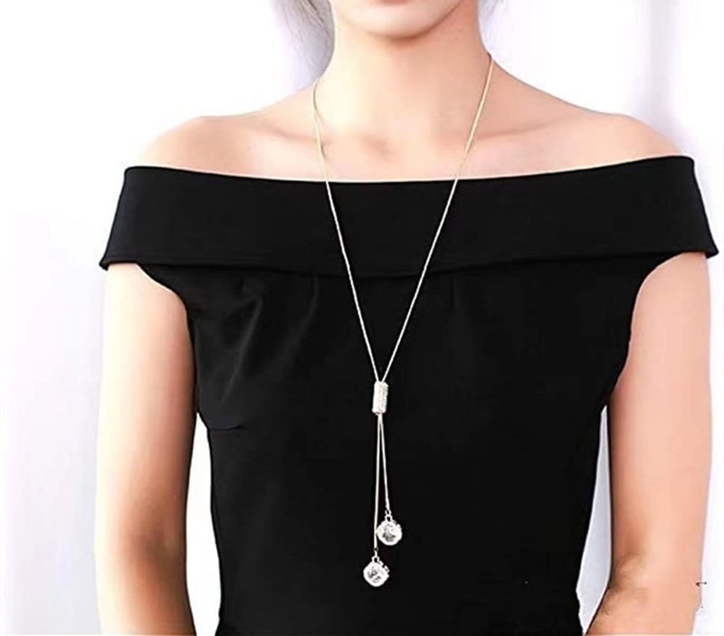 Sither Cathercing Flower Rhinestone Pendant Long Necklace for Women Sweater Chain Statement Necklace Choker Adjustable Elegant Jewelry Accessories Dressy Collocation Winter Evening Party Wedding - Image 2